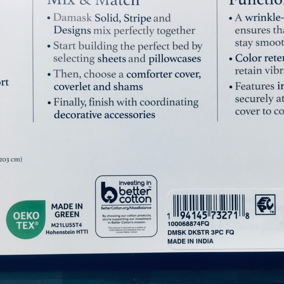 new Charcoal Charter Club Stripe 550 TC 100% Cotton Full/Queen Duvet Cover Set - Picture 11 of 11